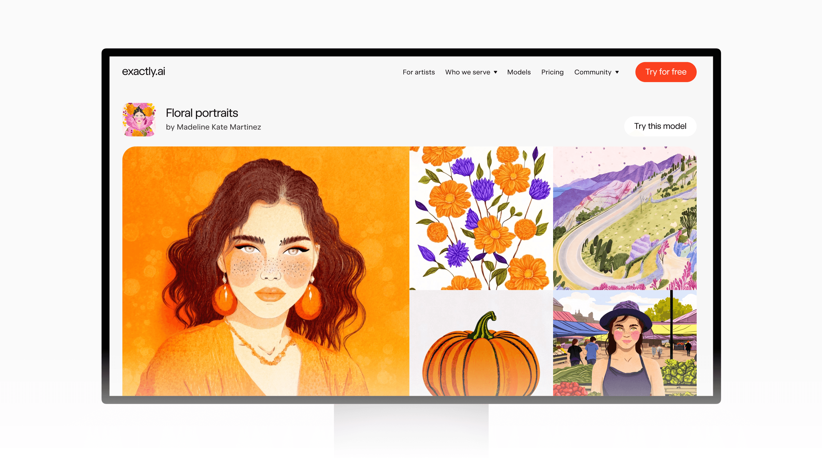 Style Library model page showing artist profile and pricing